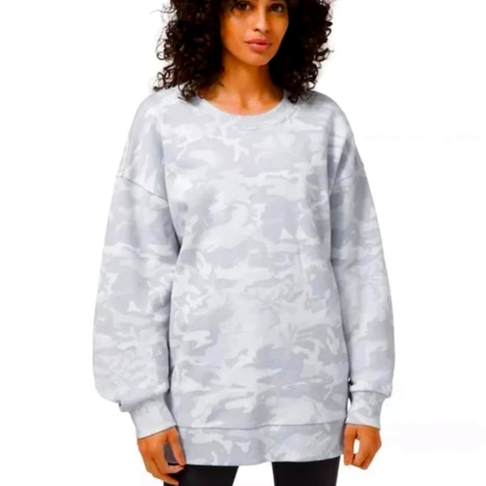 Lululemon Perfectly Oversized Crew Gray White Camouflage Sweatshirt Pullover 10